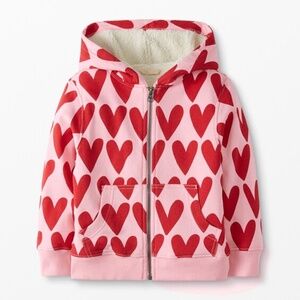 Hanna Andersson Hooded Zip Up Jacket Valentines Hearts Pink Red Girls Sz 4